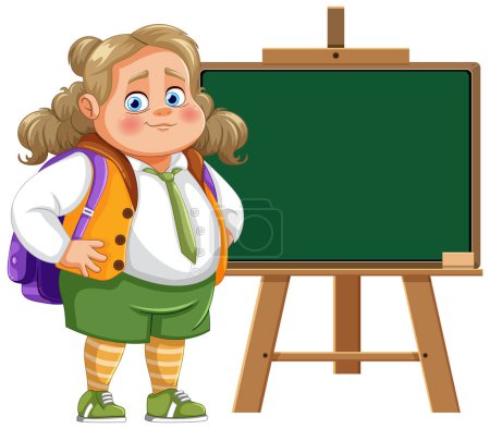 Illustration for Cheerful young girl standing by a chalkboard - Royalty Free Image