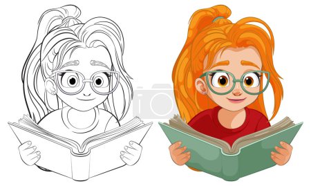 Ilustración de Colorido vector de una joven leyendo atentamente - Imagen libre de derechos