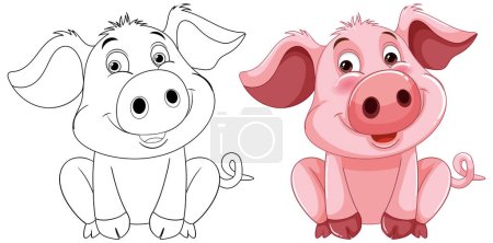 Téléchargez les illustrations : Transformation du porc noir et blanc à la couleur - en licence libre de droit