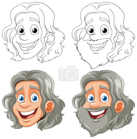 Illustration for Four stages of a cartoon character's facial expressions. - Royalty Free Image