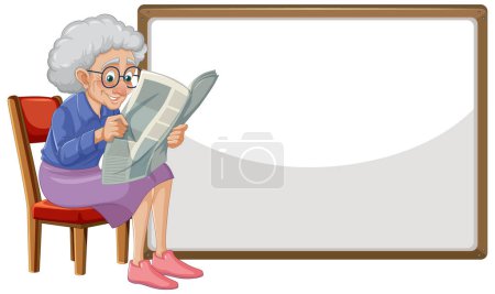 Illustration d'une femme âgée lisant les nouvelles.