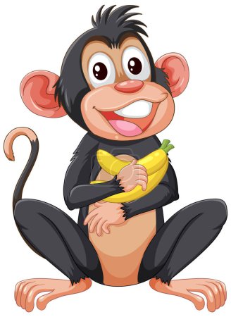 Ilustración de Ilustración vectorial de un mono feliz con fruta - Imagen libre de derechos