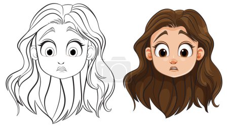 Téléchargez les illustrations : Illustration vectorielle du visage d'une femme, avant et après la coloration. - en licence libre de droit