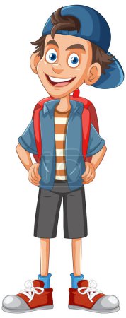 Illustration for Cheerful cartoon boy with backpack and cap - Royalty Free Image