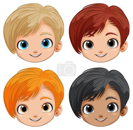 Illustration for Colorful vector illustration of four cartoon kids - Royalty Free Image
