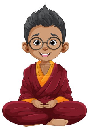 Cartoon of a happy child meditating peacefully