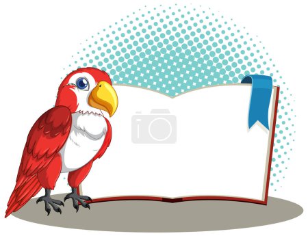 Illustration for Colorful parrot standing beside a blank open book - Royalty Free Image