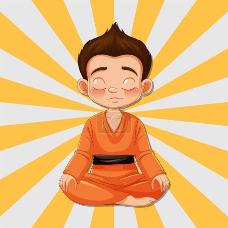 Cartoon kid meditating with a radiant background