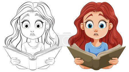 Illustration for Colorful and line art illustrations of a startled girl. - Royalty Free Image