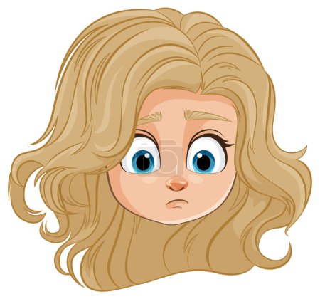 Ilustración de Dibujos animados de una chica rubia con una expresión preocupada - Imagen libre de derechos