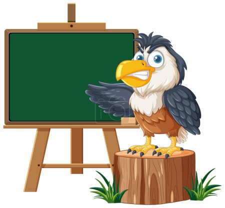 Illustration for Cartoon eagle standing by a blank chalkboard - Royalty Free Image