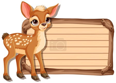 Illustration for Adorable deer next to an empty signboard. - Royalty Free Image