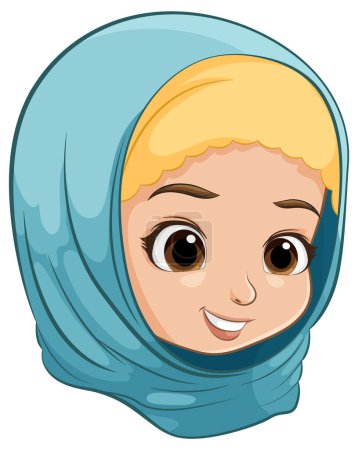 Téléchargez les illustrations : Illustration vectorielle d'une fille joyeuse portant le hijab - en licence libre de droit