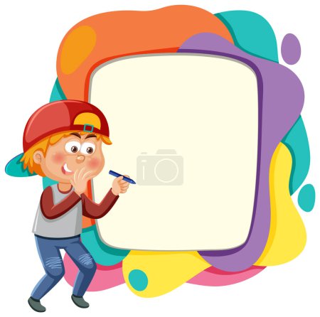 Illustration for Cartoon child drawing on a large thought bubble - Royalty Free Image