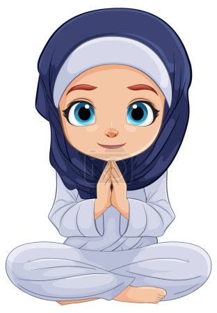 Cartoon of a girl praying in traditional hijab