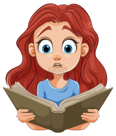 Illustration for Cartoon of a young girl engrossed in reading - Royalty Free Image