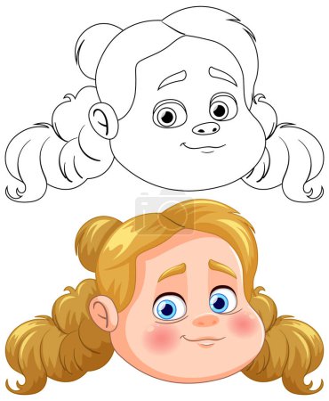 Téléchargez les illustrations : Illustration vectorielle du visage d'une jeune fille heureuse - en licence libre de droit