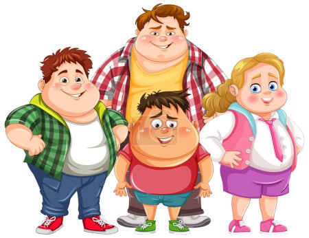 Illustration for Four cheerful cartoon children smiling and standing. - Royalty Free Image