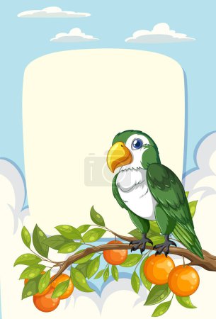 Illustration for Colorful parrot perched on a branch with oranges. - Royalty Free Image