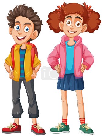 Two cheerful animated children smiling confidently