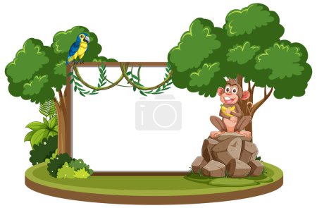 Illustration for Illustration of a monkey and parrot in a lush setting - Royalty Free Image