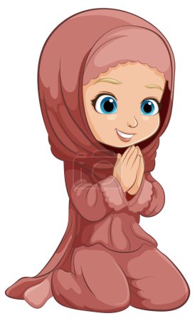 Cartoon of a young girl wearing a hijab, smiling.