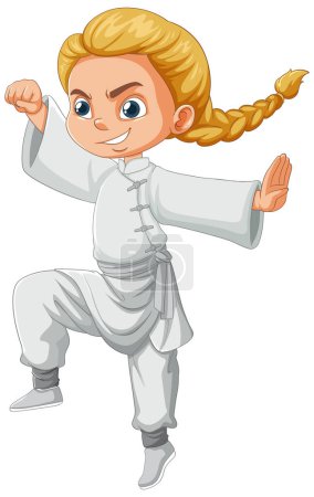 Animated girl performing a martial arts stance.