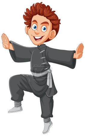 Illustration for Cheerful young boy in martial arts stance - Royalty Free Image