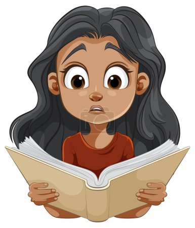 Illustration for Illustration of a young girl engrossed in reading - Royalty Free Image