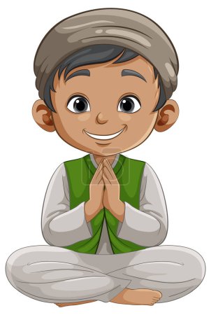 Karikatur eines Jungen im Schneidersitz mit respektvoller Geste