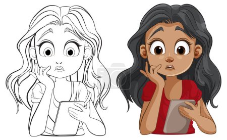 Illustration for Vector illustration of a girl reacting with surprise - Royalty Free Image