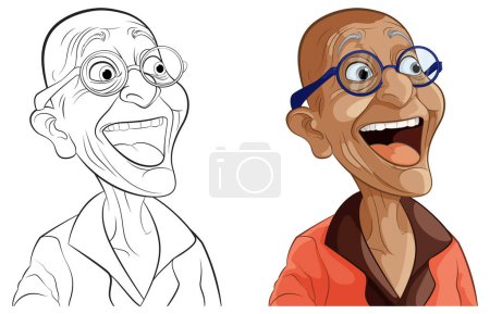 Illustration vectorielle d'un homme de bande dessinée heureux et âgé.