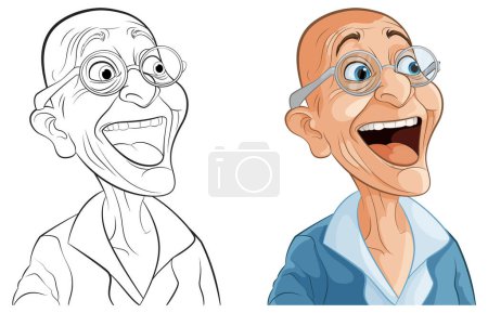 Illustration for Colorful and line art of a cheerful senior man. - Royalty Free Image