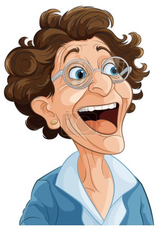 Illustration for Cartoon of a happy, elderly woman wearing glasses - Royalty Free Image