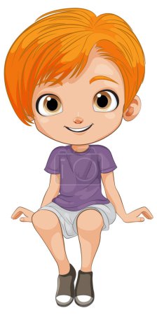 Téléchargez les illustrations : Illustration vectorielle d'un jeune garçon heureux assis. - en licence libre de droit