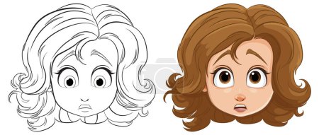 Ilustración de Dos caras de dibujos animados que muestran diferentes emociones. - Imagen libre de derechos