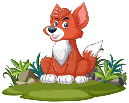 Illustration for Vector illustration of a happy dog sitting outdoors. - Royalty Free Image