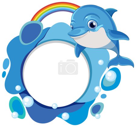 Illustration for Cute dolphin cartoon with colorful rainbow and bubbles. - Royalty Free Image