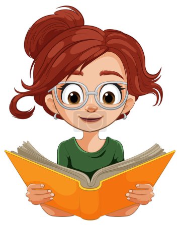 Ilustración de Dibujos animados de una chica leyendo un libro intensamente - Imagen libre de derechos