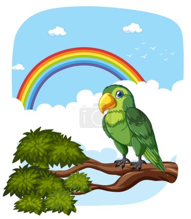 Illustration for Vector illustration of a parrot with a vibrant rainbow - Royalty Free Image