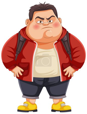 Annoyed young cartoon character with hands in pockets