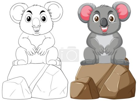 Téléchargez les illustrations : Graphique vectoriel d'un koala assis sur un rocher - en licence libre de droit