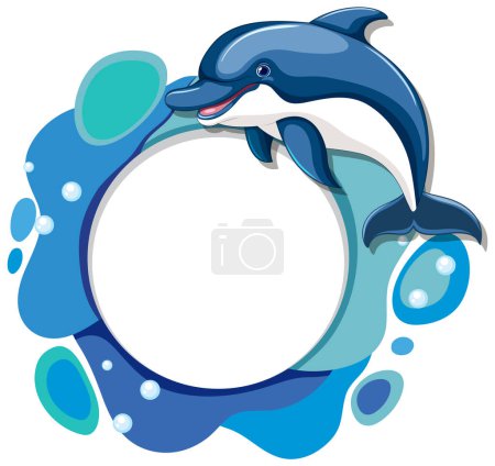Vector illustration of a dolphin with a circular frame.