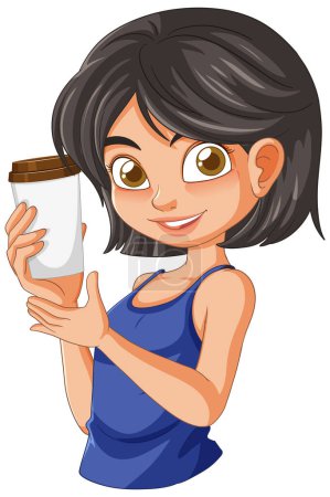 Ilustración de Ilustración vectorial de una mujer feliz sosteniendo café - Imagen libre de derechos