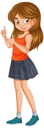 Téléchargez les illustrations : Illustration vectorielle d'une fille heureuse pointant vers le haut - en licence libre de droit