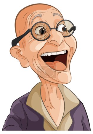 Ilustración vectorial de un hombre mayor alegre y con gafas.