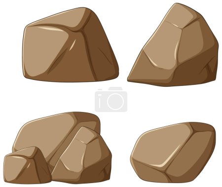 Four different styled vector rocks illustration.