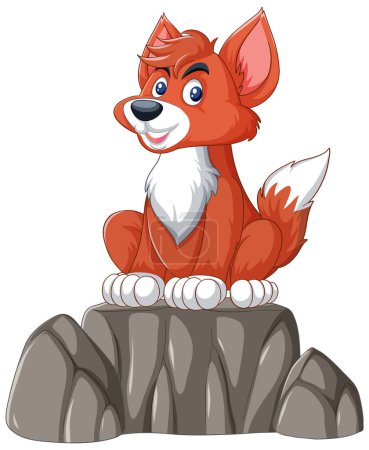 Illustration for Vector illustration of a happy fox on stone - Royalty Free Image