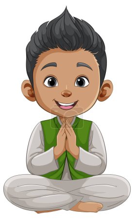 Illustration for Cartoon boy meditating with a serene expression - Royalty Free Image