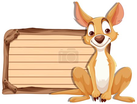 Illustration for Cartoon dog sitting beside an empty signboard. - Royalty Free Image